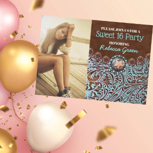 Invitation pays turquoise western sucré 16 anniversaire fête