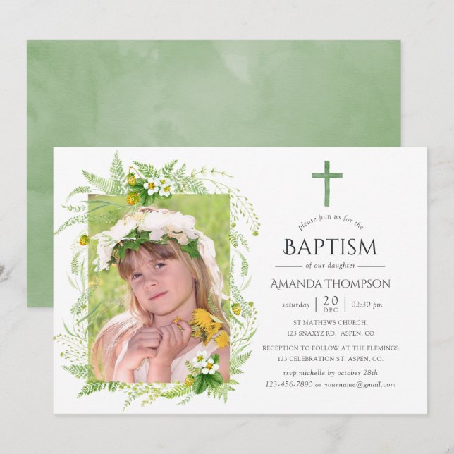 Invitation Pays verdure Baptême ou baptême (Devant / Derrière)