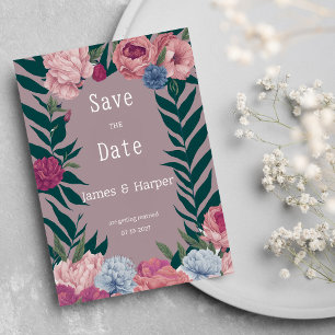 Invitation Pays vert foncé mauve rose floral Enregistrer la d