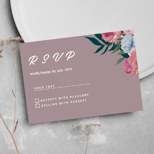 Invitation Pays vert foncé rose violet fleuri RSVP
