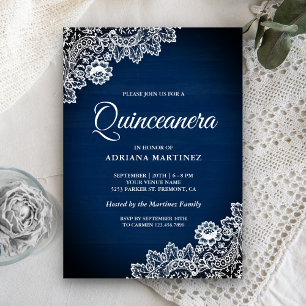 Invitation Pays vintage Marine Blue Wood Lace Quinceanera