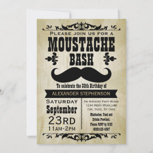 Invitation Pays Vintage Mustache Bash fête d'anniversaire