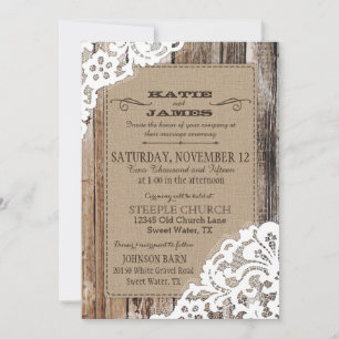 Invitation Pays Western Dentelle de bois Mariage rustique