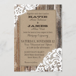 Invitation Pays Western Dentelle de bois Mariage rustique