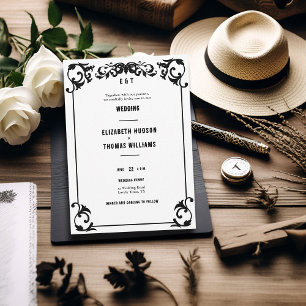 Invitation Pays Western Minimal noir blanc Mariage officiel