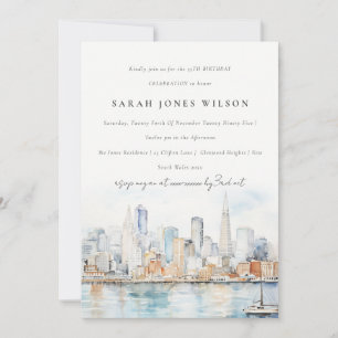 Invitation Paysage à l'aquarelle de San Francisco pour annive