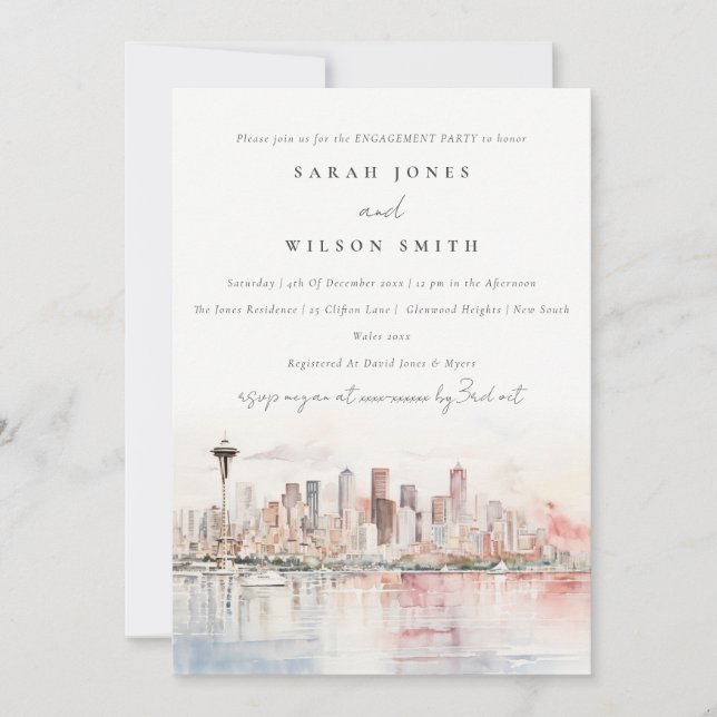 Invitation Paysage à l'aquarelle de Seattle, Washington pour  (Devant)
