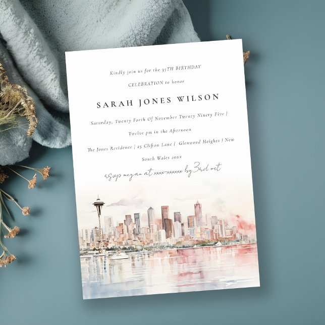 Invitation Paysage à l'aquarelle de Seattle, Washington pour  (Créateur téléchargé)