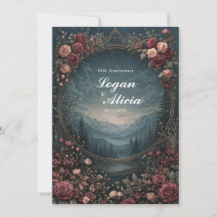 Invitation Paysage alpin panoramique ovale floral mauve maria