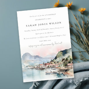 Invitation Paysage aquarelle de Kauai Hawaï pour un anniversa