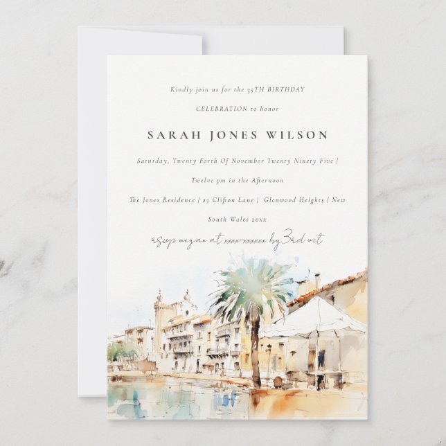 Invitation Paysage aquarelle de Majorque Espagne Anniversaire (Devant)