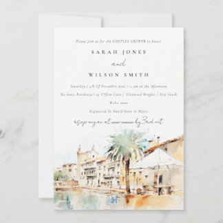 Invitation Paysage aquarelle de Majorque Espagne pour douche