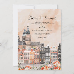 Invitation Paysage aquarelle du canal néerlandais d'Amsterdam