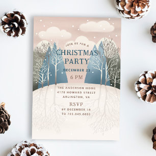 Invitation Paysage boisé d'hiver. fête de Noël