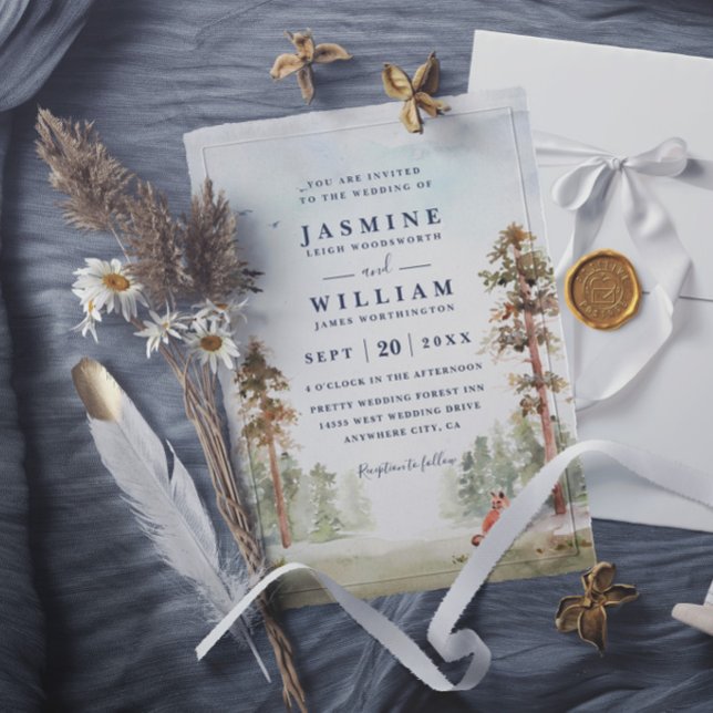 Invitation Paysage d'arbres forestiers Mariage rustique éléga (Créateur téléchargé)