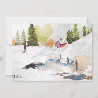 Invitation Paysage de campagne à l'aquarelle Noël