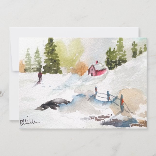 Invitation Paysage de campagne à l'aquarelle Noël (Devant)