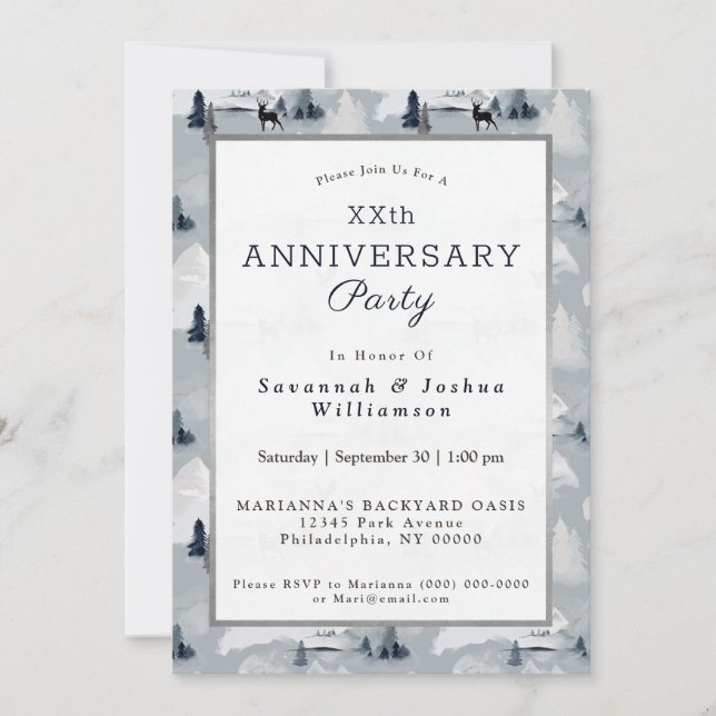 Invitation Paysage de cerfs gris hivernal pour anniversaire (Devant)