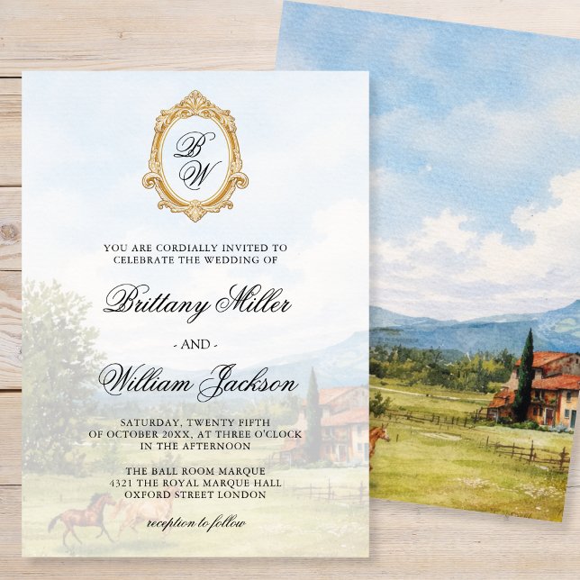 Invitation Paysage de la Campagne Toscane Monogramme Mariage  (Créateur téléchargé)