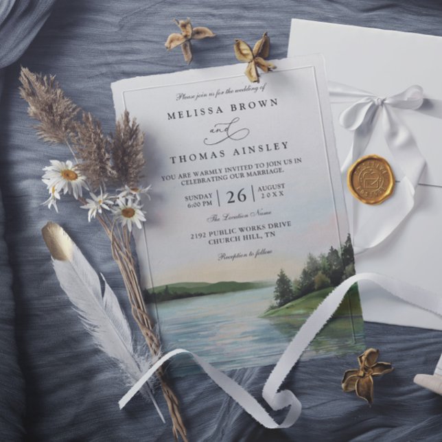 Invitation Paysage de lac de forêt rustique élégant chic mari (Créateur téléchargé)
