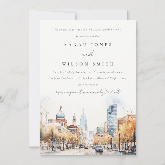 Invitation Paysage de mariage d'anniversaire à Indianapolis I (Devant)