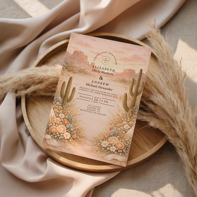 Invitation Paysage de mariage de cactus Desert Blush (Créateur téléchargé)