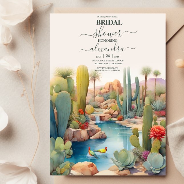 Invitation Paysage de mariage Désert Cactus Aquarelle (Créateur téléchargé)