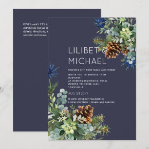 Invitation Paysage de mariage hivernal avec Chardon Bleu et E