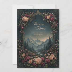 Invitation Paysage de montagne et mariage à l'arche florale
