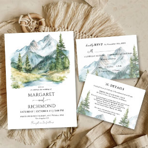 Invitation Paysage de montagnes de pins Destination Mariage