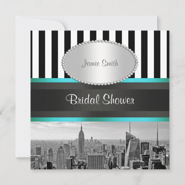 Invitation Paysage de NYC BW Blk Wht Strp Salle de Mariage Te (Devant)
