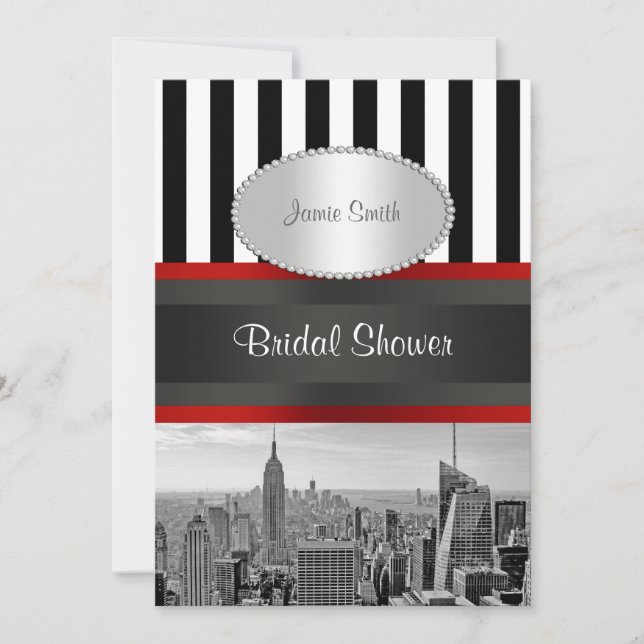Invitation Paysage de NYC BW Noir et Blanc Rayure 2P Mariage (Devant)
