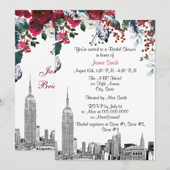 Invitation Paysage de NYC ESB Gravure Burg Floral Réception d (Devant / Derrière)