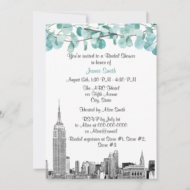 Invitation Paysage de NYC ESB Gravure Eucalyptus Enterrement  (Devant)