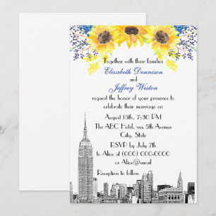 Invitation Paysage de NYC ESB Gravure Tournesol #2 Fleurs Mar