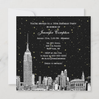 Invitation Paysage de NYC gravé étoilé fond DIY couleur SQ Sw
