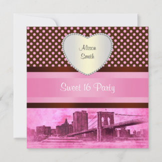 Invitation Paysage de NYC Pont de Brooklyn Bateau 3H Sweet 16