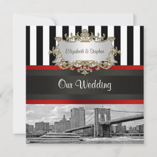 Invitation Paysage de NYC Pont de Brooklyn Mariage Noir Blanc