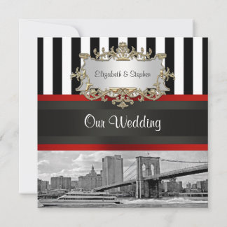 Invitation Paysage de NYC Pont de Brooklyn Mariage Noir Blanc