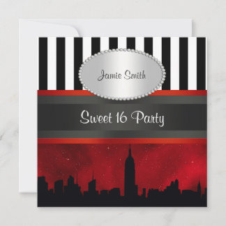Invitation Paysage de NYC Sil Rouge Ciel Blk Wht Rayure P Swe