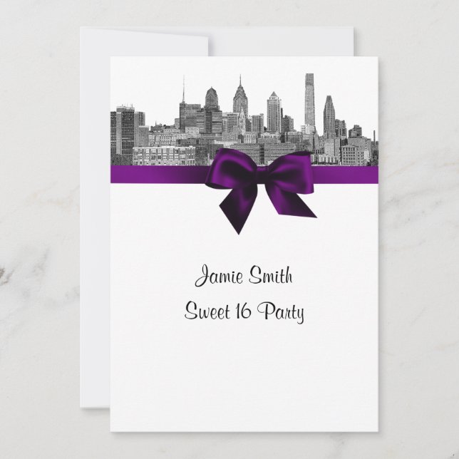 Invitation Paysage de Philadelphie Etch BW Purpl V Sweet Sixt (Devant)