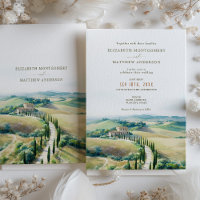 Paysage de rêve toscan pour mariage à l'aquarelle