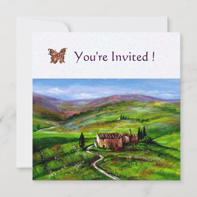 Invitation PAYSAGE DE TOSCANE AVEC COLLINES VERTES  Papier fe (Devant)