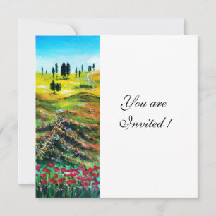 Invitation PAYSAGE DE TOSCANE AVEC COQUELICOTS, blanc