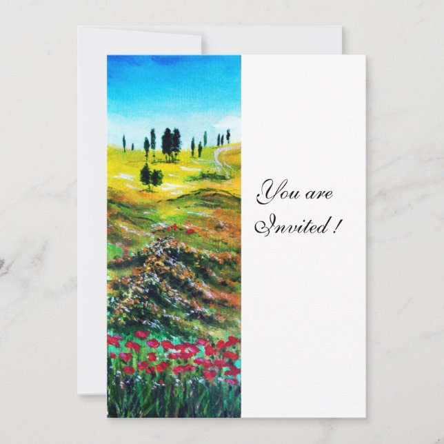Invitation PAYSAGE DE TOSCANE AVEC COQUELICOTS, blanc (Devant)