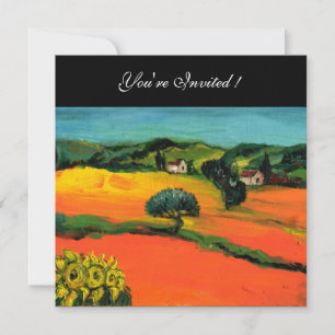 Invitation PAYSAGE DE TOSCANE AVEC TOURNESOLS orange  noir