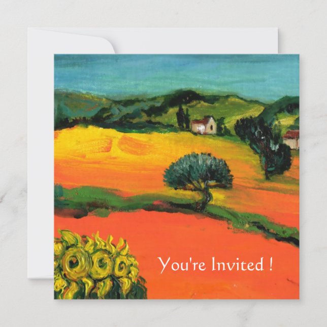 Invitation PAYSAGE DE TOSCANE AVEC TOURNESOLS orange  noir (Devant)
