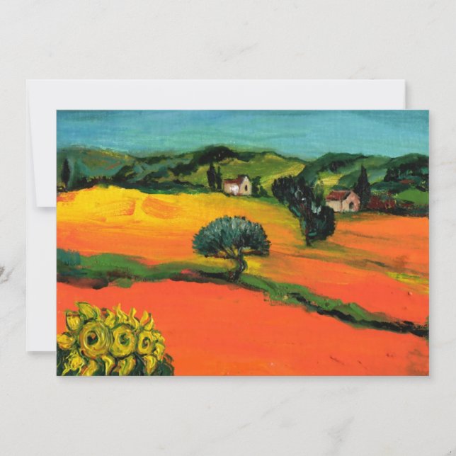 Invitation PAYSAGE DE TOSCANE, bleu vert jaune orange (Devant)