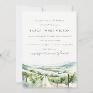 Invitation Paysage de vignoble à l'aquarelle douce pour anniv