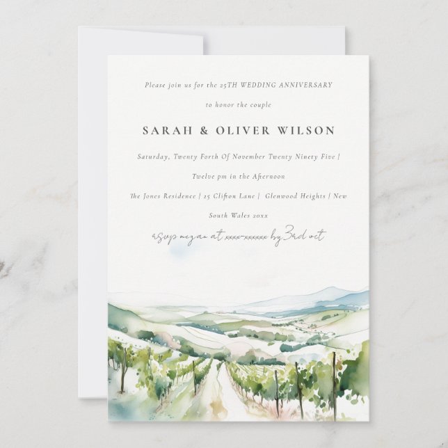 Invitation Paysage de vignoble à l'aquarelle pour anniversair (Devant)
